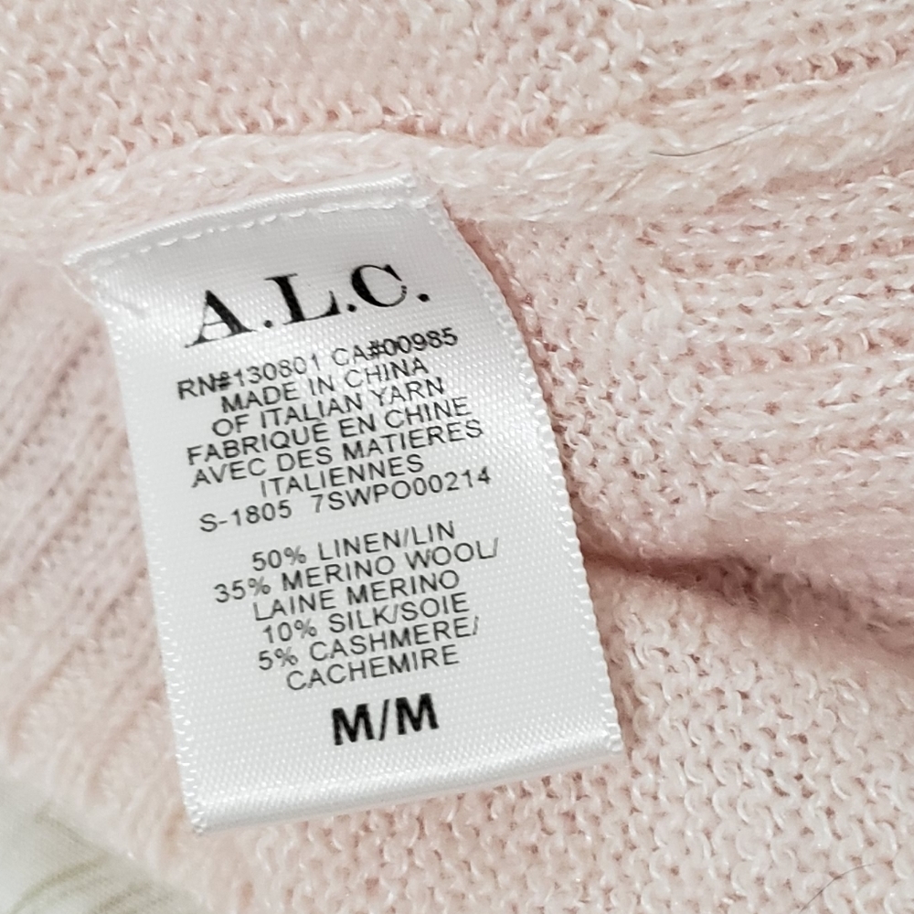 A.L.C. pale pink ruched tie sleeve cashmere wool Linen blend pull-over sweater M - Picture 5 of 8